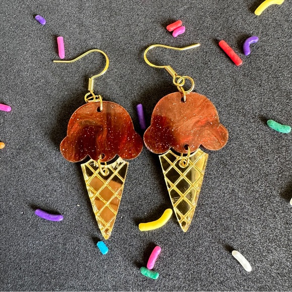 Chocolate Ice cream Earrings lightweight trendy Gold Earrings - Picture 1 of 10